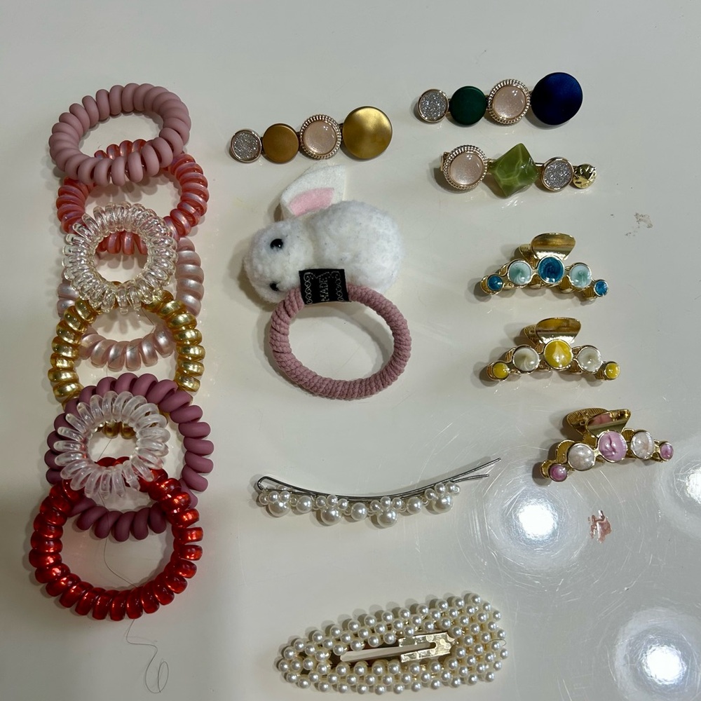 Assorted Kids Hair Accessories Set - Pink, Red, Gold, White